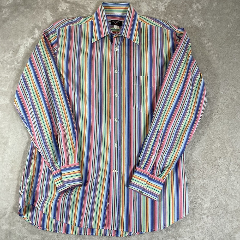 Paul & Shark Shirt M Striped Long Sleeve Button Down‎ Preppy Colorful